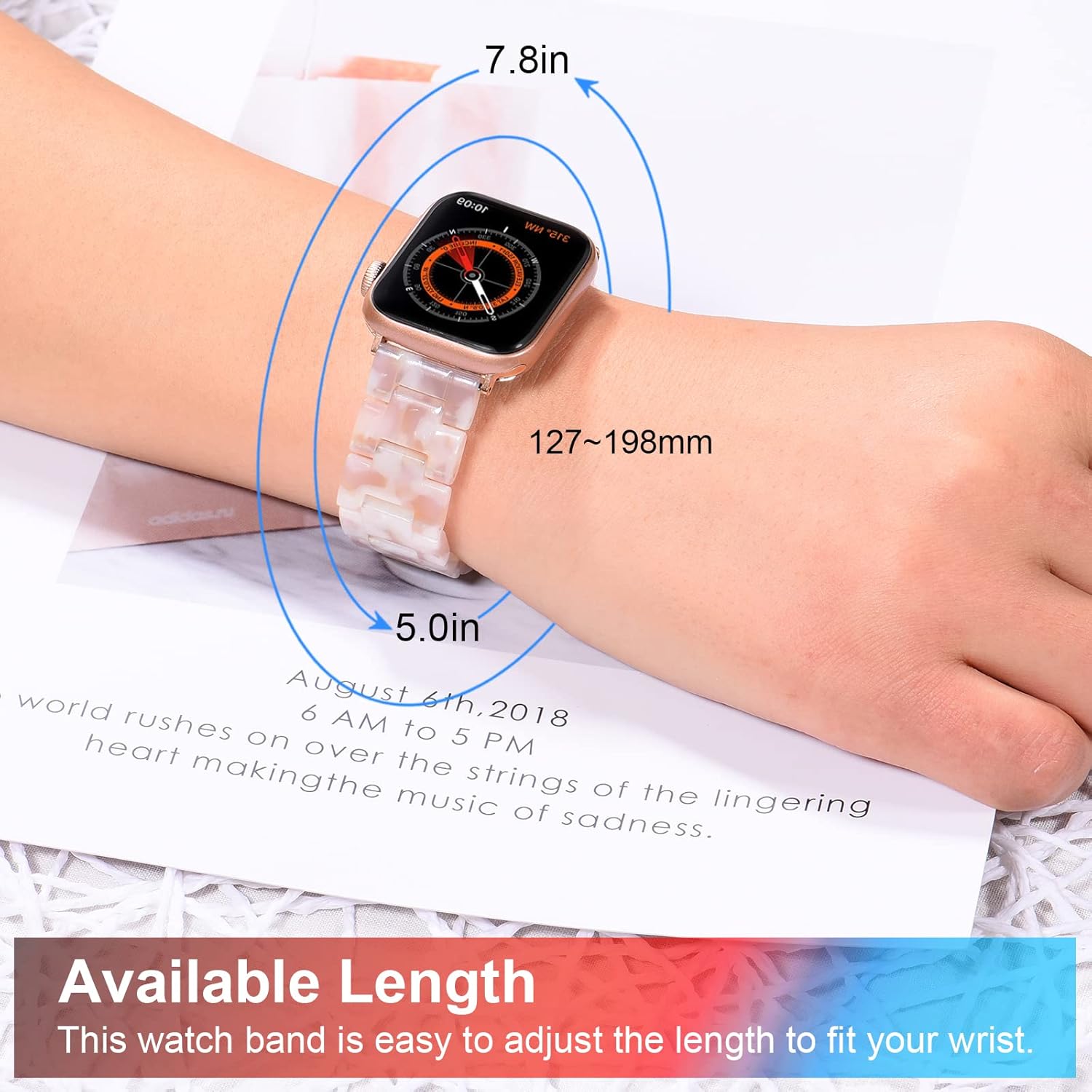 Wongeto Compatible with Apple Watch Band 38mm 40mm 41mm 42mm 44mm 45mm 49mm Women Men,Light Resin Strap Bracelet Replacement for iWatch SE Series 10/9/8/7/6/5/4/3/2/1/SE/Ultra（Flower Pink） - Image 4