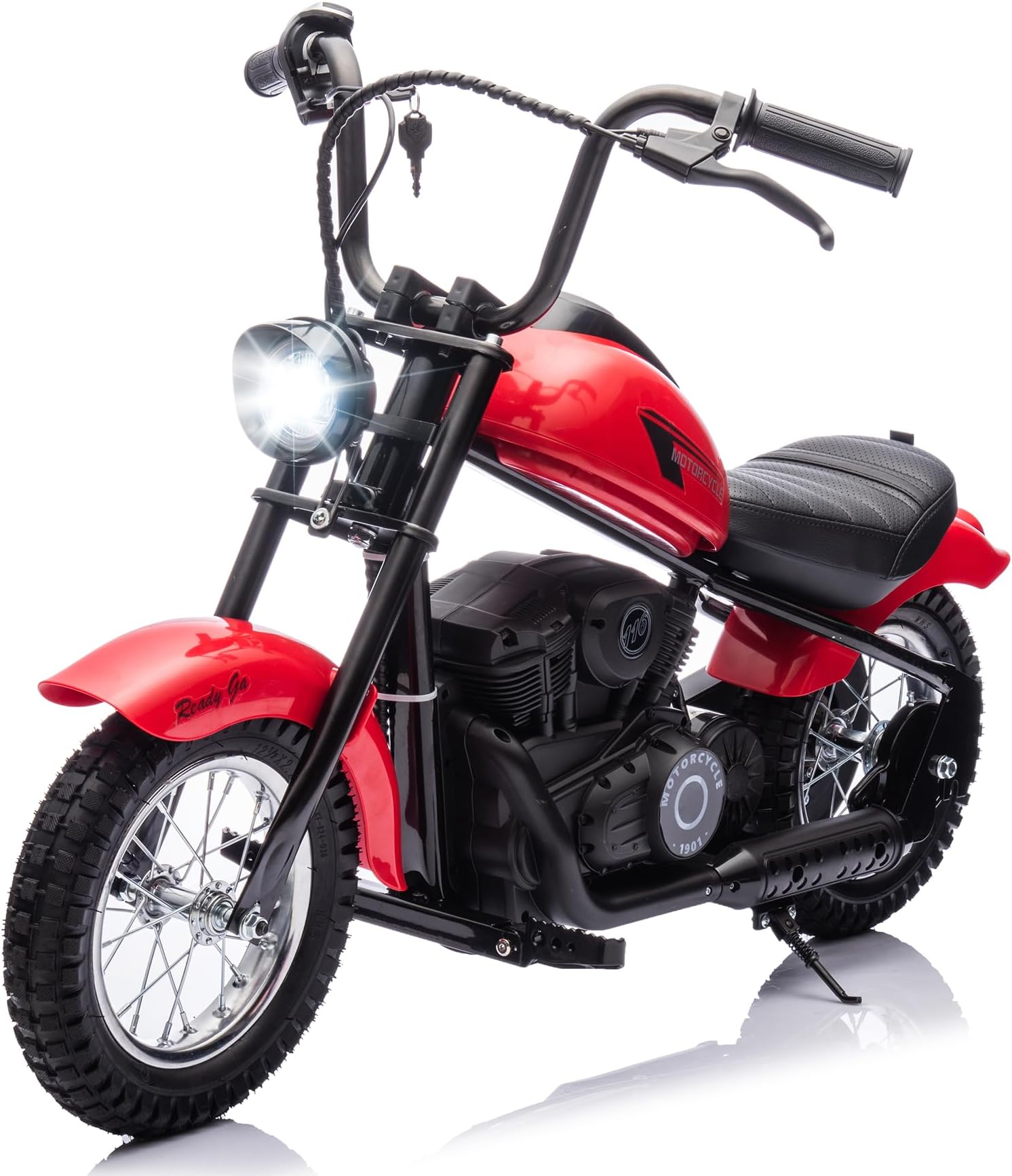 Electric Motorcycle for Kids, 24V 250W Dirt Bike, 2-Speed 14MPH Max, 60 Min Ride, with LED Lights & Leather Seat, Durable & Safe Kids Electric Dirt Bike, Red