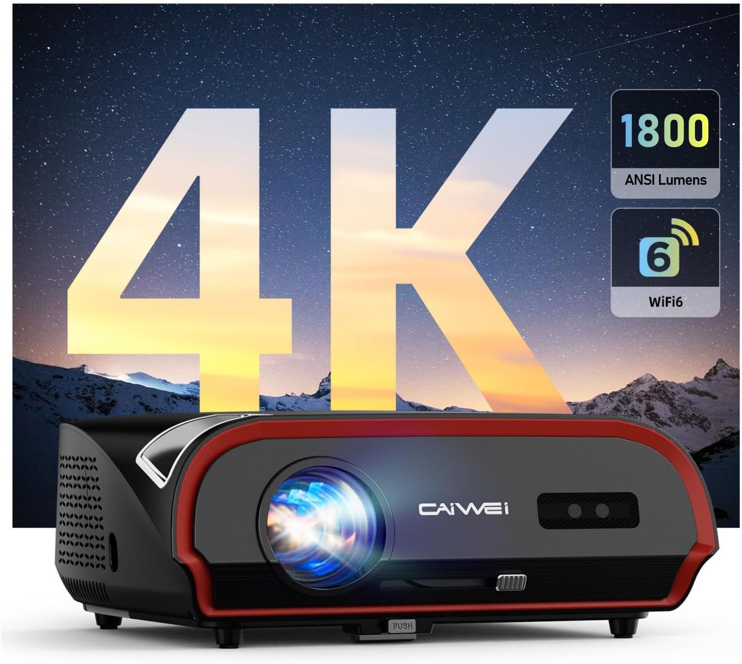 4K Daytime Projector 1800 ANSI Ultra Bright Smart Projector with NFC Screencast, Home Theater Projector for Daylight Viewing, WiFi and Bluetooth, 50% Zoom, 6D/P Keystone, Dust-Proof, Outdoor Movie