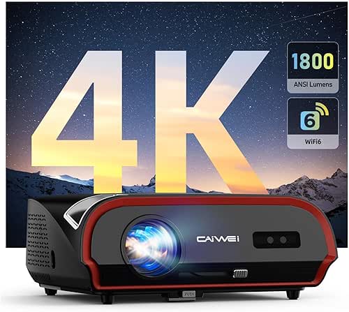 Smart 4K Projector with WiFi and Bluetooth, 1800 ANSI Daytime