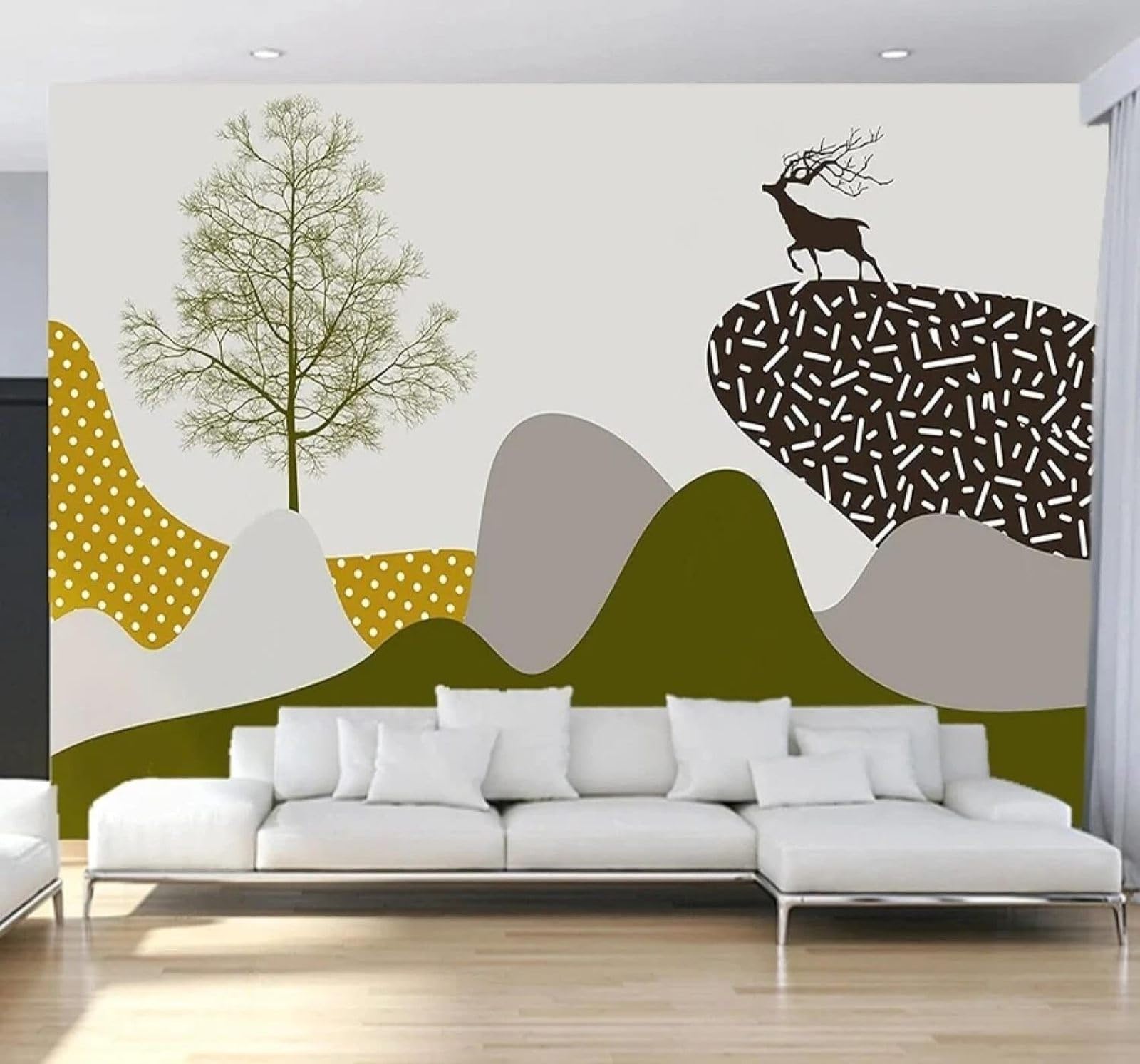 Xlming 250Cm×170Cm(B×H) Abstract Minimalist Mountain Peaks Reindeer Trees 3D Wallpaper Luxury Home Dining Decor Paste Sofa Living Room The Wall For Bedroom Mural-250Cm×170Cm