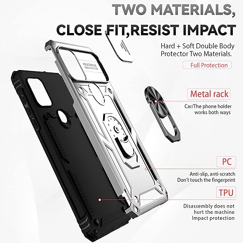 Miniatura 5 de AYMECL Funda para Moto G Stylus 5G (2021) con cubierta deslizante para cámara y 2 paquetes Flim a prueba de explosiones, soporte de anillo giratorio