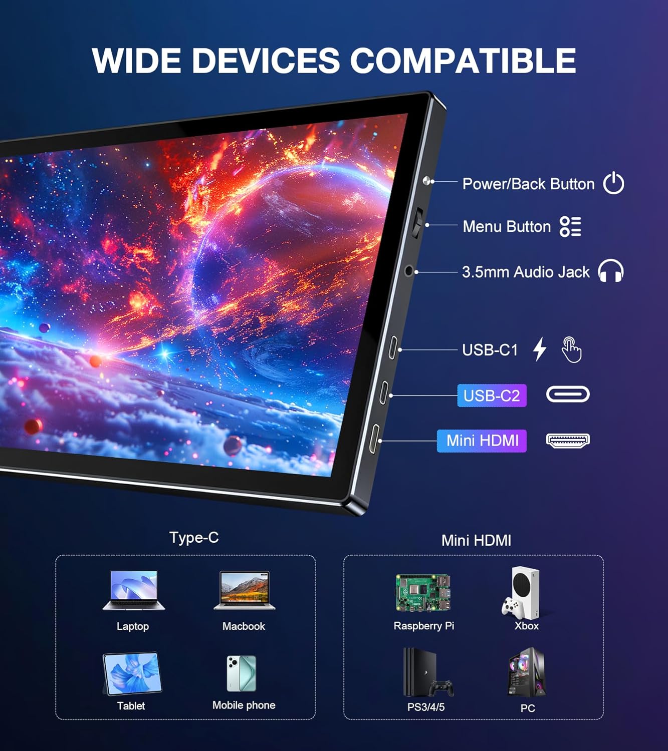 10.1 Inch FHD 1920x1200 Portable Monitor with IPS Screen Full-Featured USB-C Connection Ultra-Thin Design Compatible with Laptop, PC, Mac, Phone, PS5 with Premium Smart Case 16:10 Travel