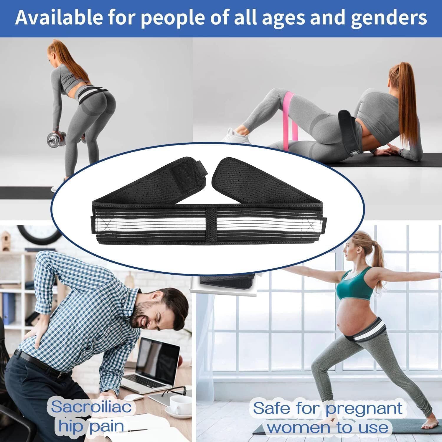 Sacroiliac SI Hip Joint Support Belt for Men and Women, Adjustable Hip Support Brace for Lower Back and Pelvic Stability, Lightweight Breathable Compression Belt (Regular Fit 32–47 Inch)