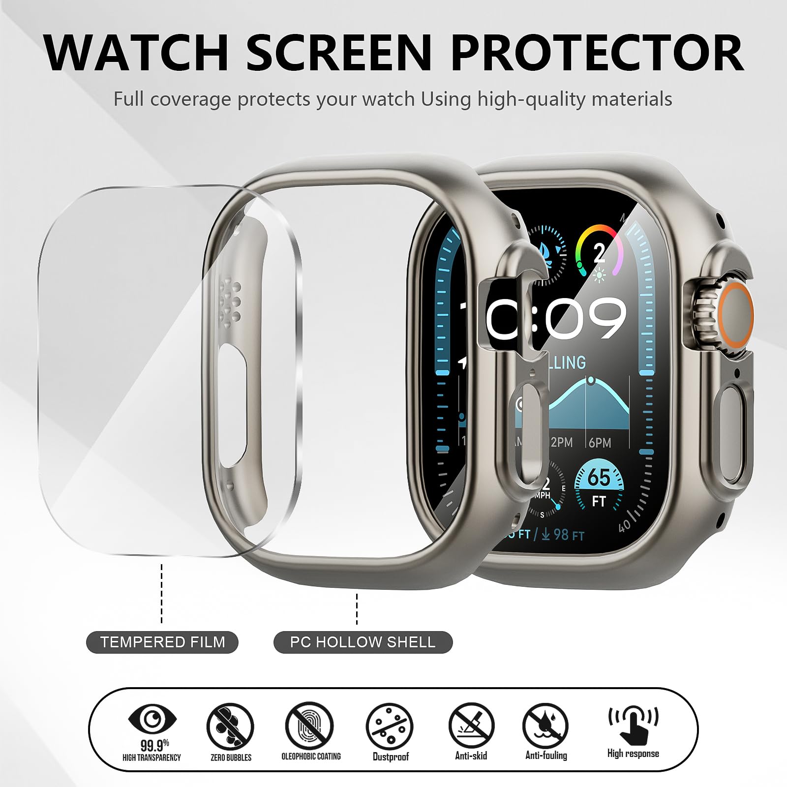 Diruite 2+2 Etui Ochronny do Apple Watch Ultra 3/2/1 49mm Panzerfolie Ochronny,Odporno Zarysowanie Case*2+HD Folia Ochronna*2,Stal Tytanowa(HD)