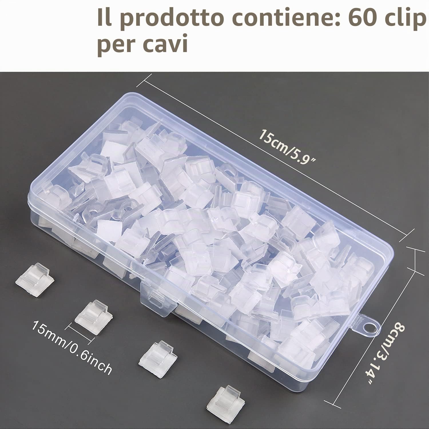 RYCHUI Fermacavi Autoadesivi 60 Pezzi - Clip Organizzatore per Luci Natalizie Esterno, Supporto Ganci Cavi Trasparente per Decorazioni Festive, LED Fairy Lights