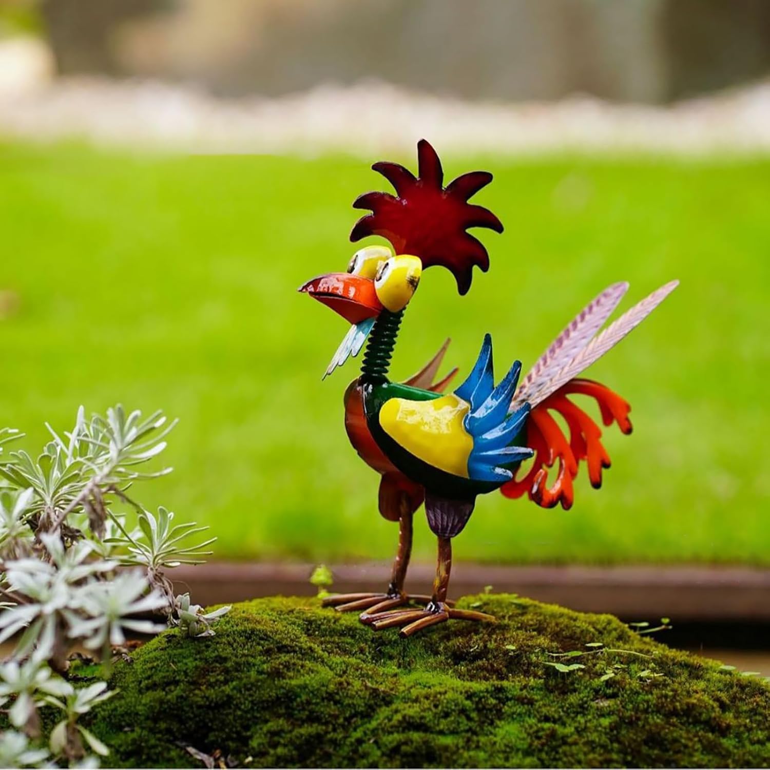 MSUIINT Garden Rooster Statues Sculpture, Outdoor Animal Statues, Metal Rooster Statues, Chicken Ornaments Yard Art for Backyard Patio Lawn Decorations
