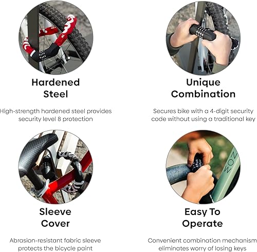 Miniatura 3 de woom Lokki - Cerradura de bicicleta con combinación de cable para bicicleta, cerradura de seguridad de cadena de acero endurecido (cadena de 24