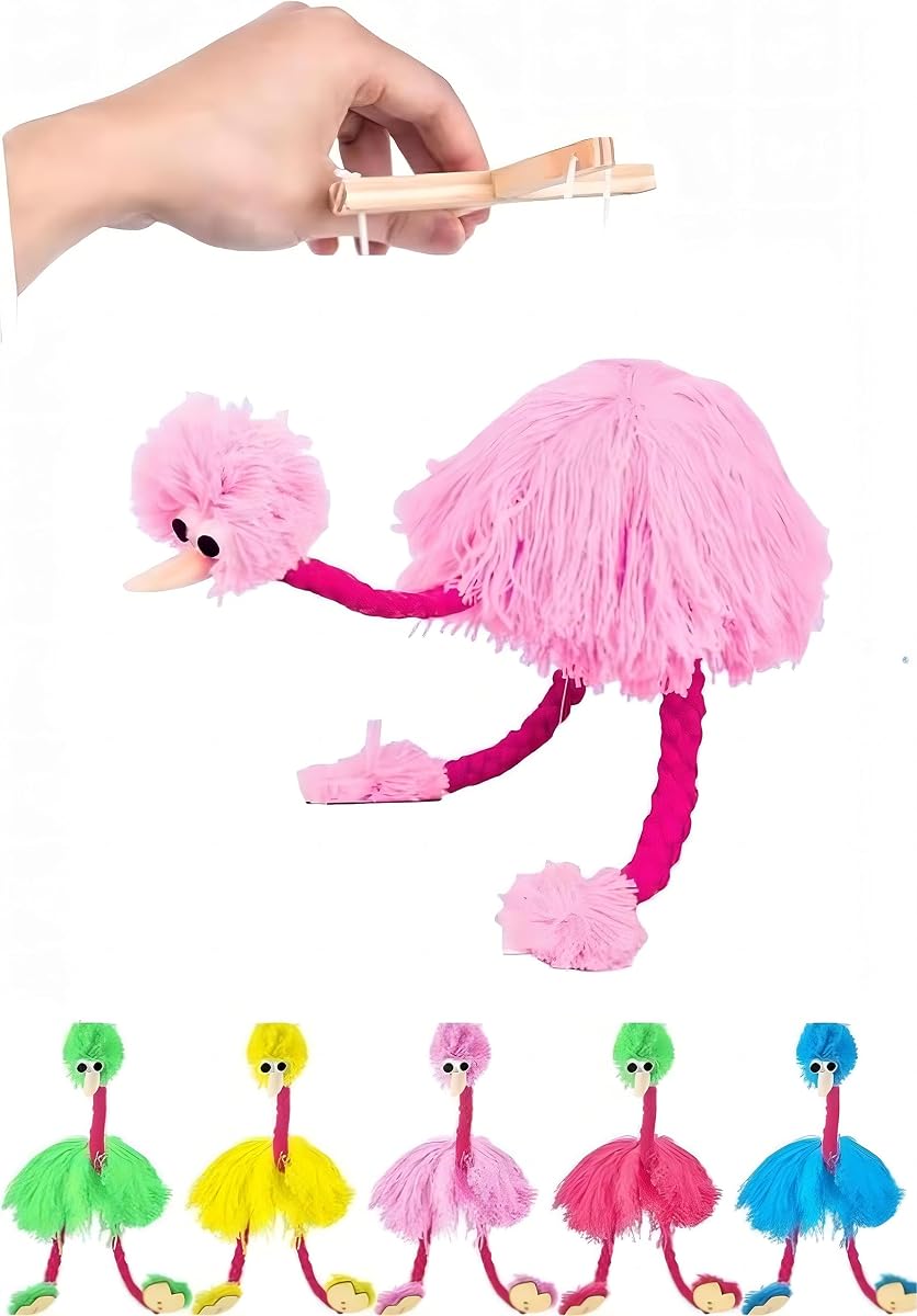 【3 Days Local Delivery】 Ostrich Marionette Puppet,Ostrich String Puppet,Exercise Hand-Brain Balance,Marionette Puppets,Exercise Children's Coordination Ability (Pink Ostrich)