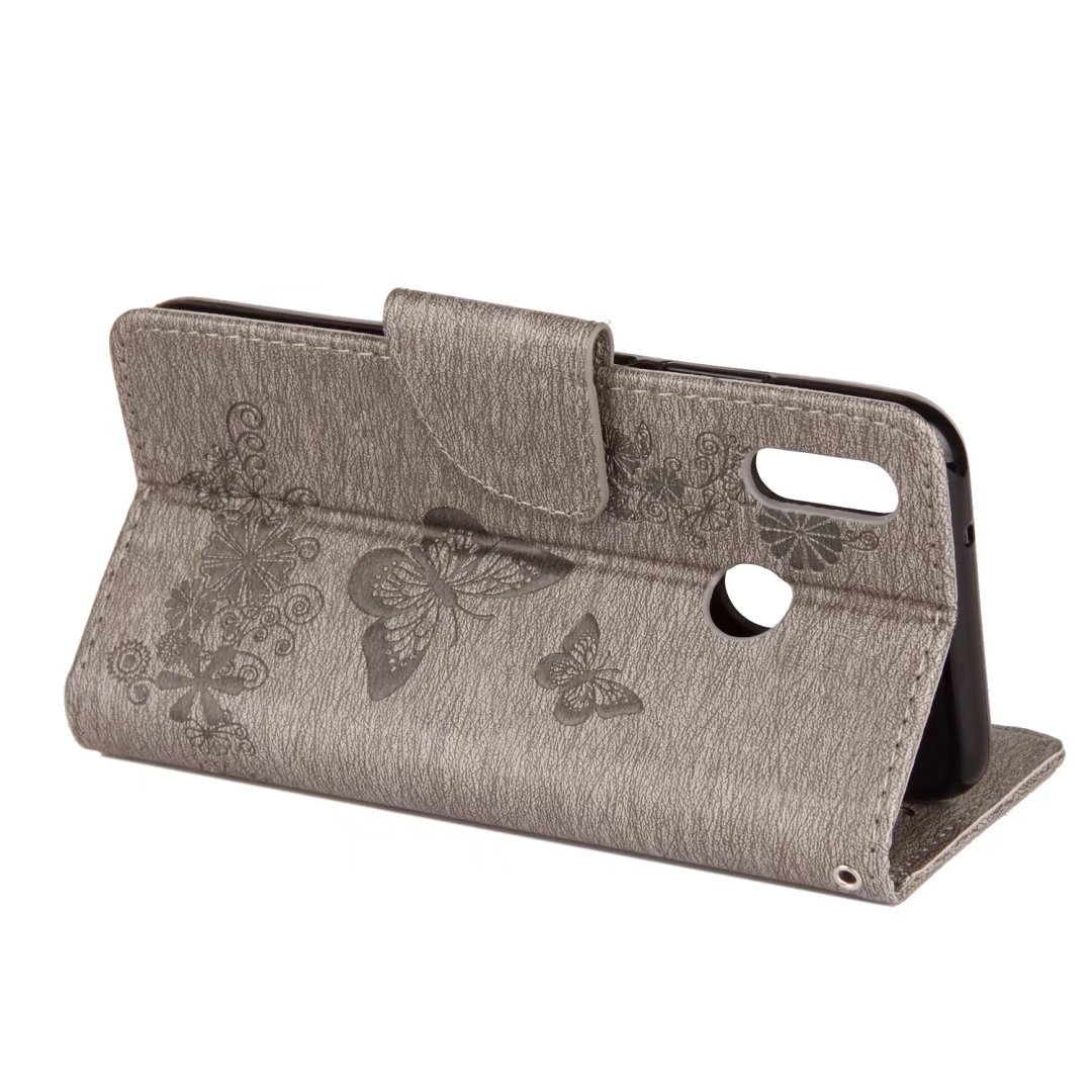 for Huawei P20 Lite Case, Ougger Butterfly Veins Wallet Cover Card Slot Premium PU Leather Flip Case Magnetic Bumper Pouch Holster for Huawei P20 Lite/Nova 3e with Stand-View Function (Gray)