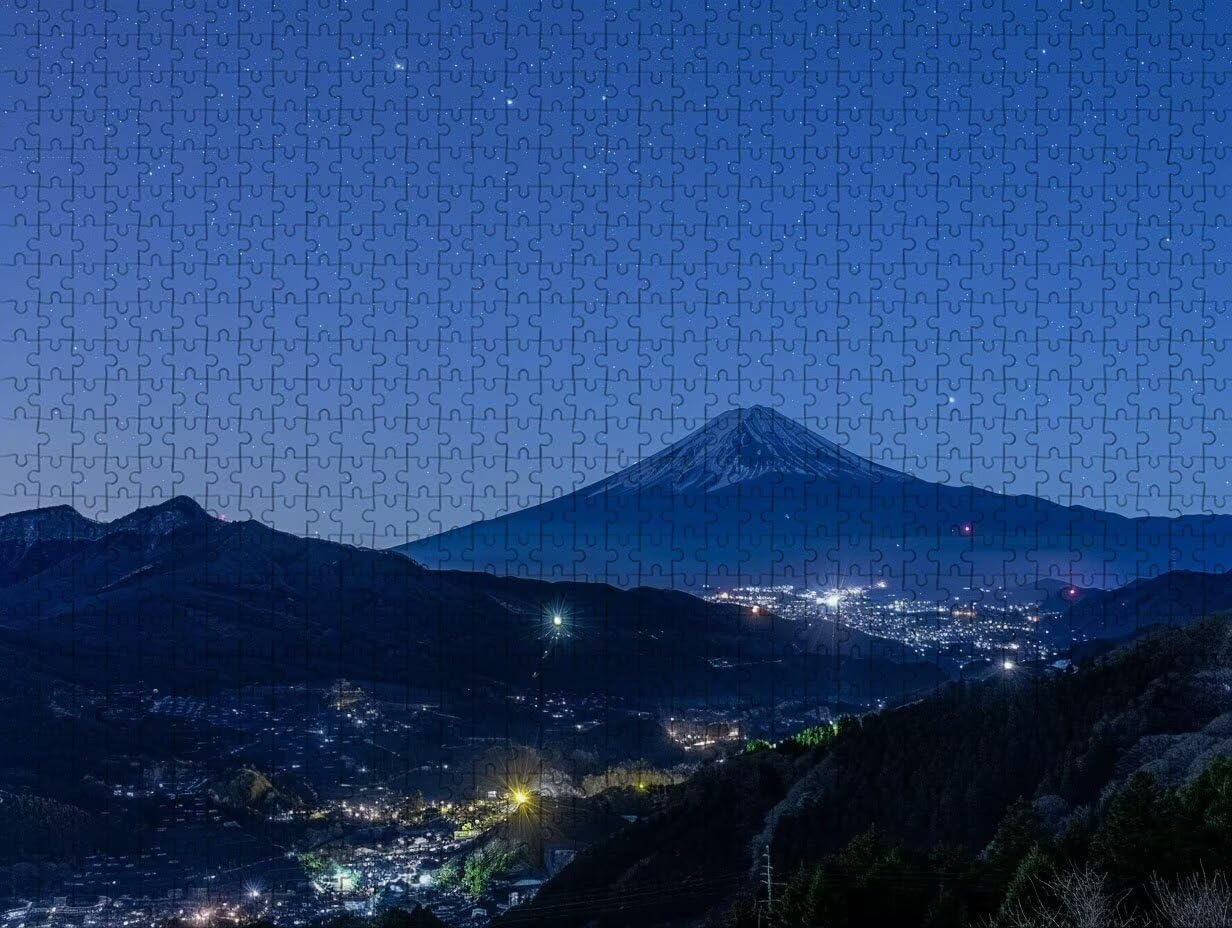 Gwiaździste niebo Puzzle 2000 sztuk dla dorosłych, drewniane puzzle z pudełkiem 99x70 cm, puzzle dla dorosłych o wysokiej trudności, DIY gra logiczna, kreatywna rozrywka, (góra Fuji) V-9063