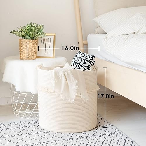 Miniatura 3 de CherryNow canasta de almacenamiento tejida de cuerda de algodón, canasta decorativa para pañales, mantas, revistas y llaves, con adorable borla,
