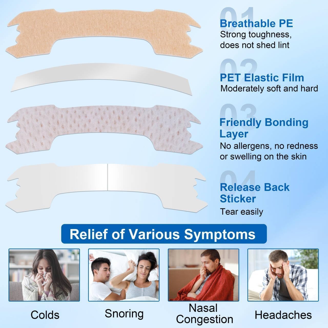 Tiras Nasales Antironquidos - Nasal Strips, 60 piezas Nose-Strips Tiritas Nariz para Deportivas Dormir - E1