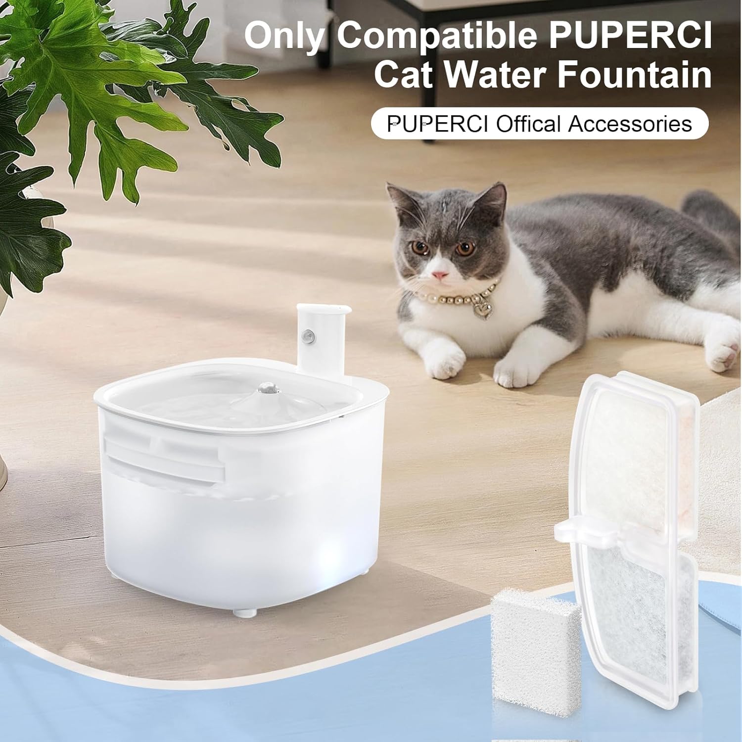 6 Pack Replacement Filters & 6 Pack Replacement Pre-Filter Sponges Filters for PUPERCI Wireless Cat Water Fountain 2.6L Rechageable Cat Fountain Puperci