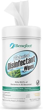 Benefect Botanical Disinfecting Wipes - (170 Wipe Count) Natural, No Residue - Antibacterial Disinfectant, Multi-Surface Cleaning and Sanitizing Wipes