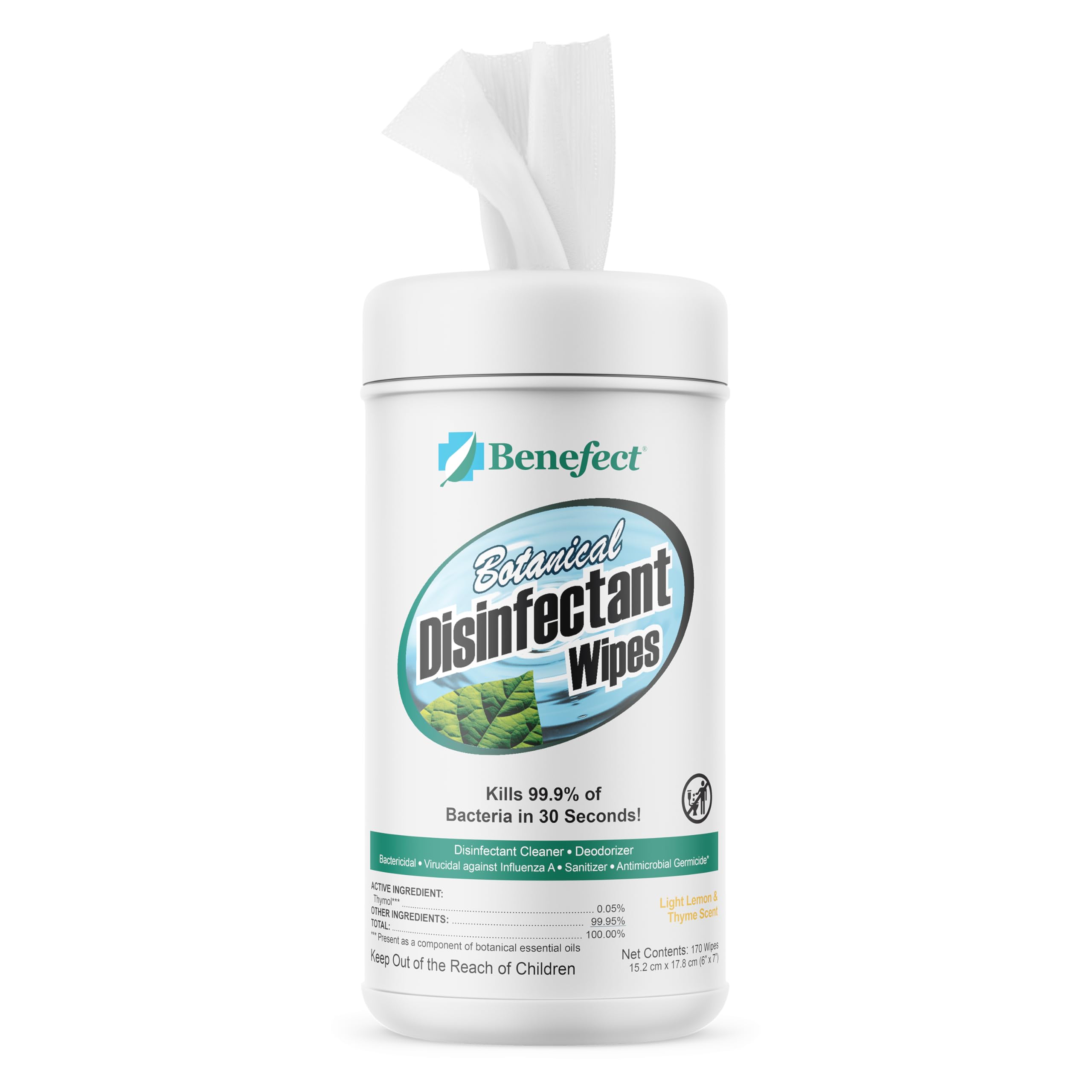 Benefect Botanical Disinfecting Wipes - (170 Wipe Count) Natural, No Residue - Antibacterial Disinfectant, Multi-Surface Cleaning and Sanitizing Wipes