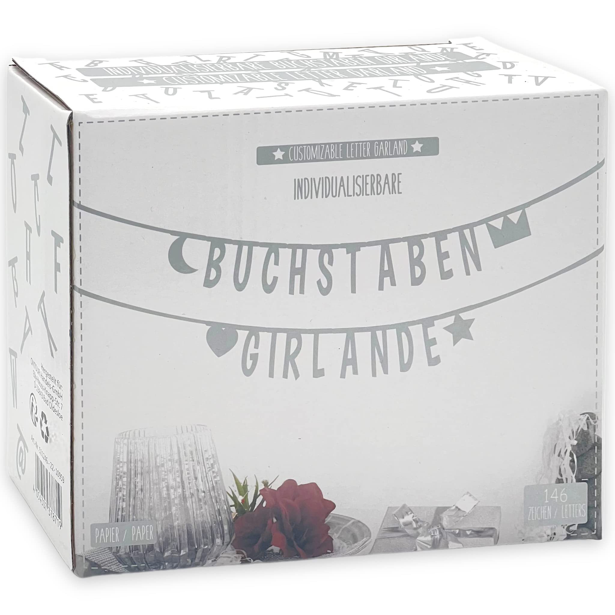 MIJOMA Buchstabengirlande individualisierbar Silber – 146 Zeichen aus Papier – Wiederverwendbare Deko für Geburtstag, Hochzeit, Feier & Junggesellenabschied