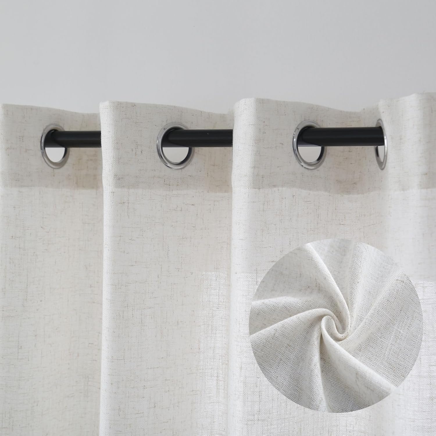 Natural Linen Curtains for Living Room Bedroom,Window Drapes Sheer Linen Curtains,Light Filtering Linen Curtains 96 Inches Long,52 Wide,2 Panels