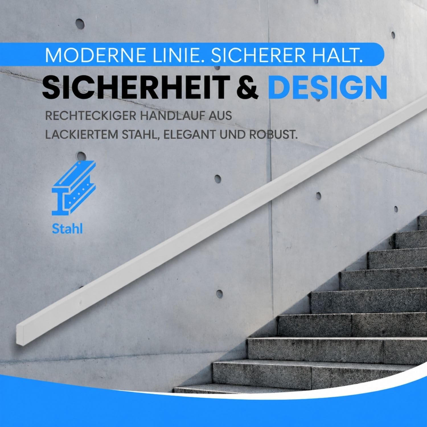 INOXLM lavorazioni inox Rechteckiger Handlauf 40 x 20 mm aus weiß lackiertem Stahl, Handlauf Made in Italy, Farbe schwarz, Handlauf zum Selbermachen, Handlauf ideal für den Innen- und Außenbereich