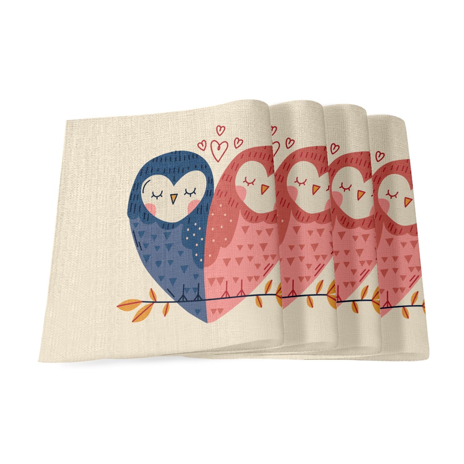 Sets de table en lin chouette coeur lot de 4 grands formats 40x28.5cm pour repas quotidiens