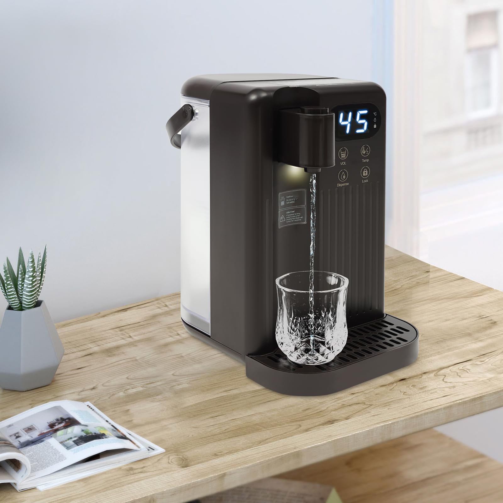 Dispensador eléctrico de agua caliente para beber fuente de agua oficina hogar caliente y fría máquina de beber mesa negra 18,5 x 24 x 30 cm 2200 W