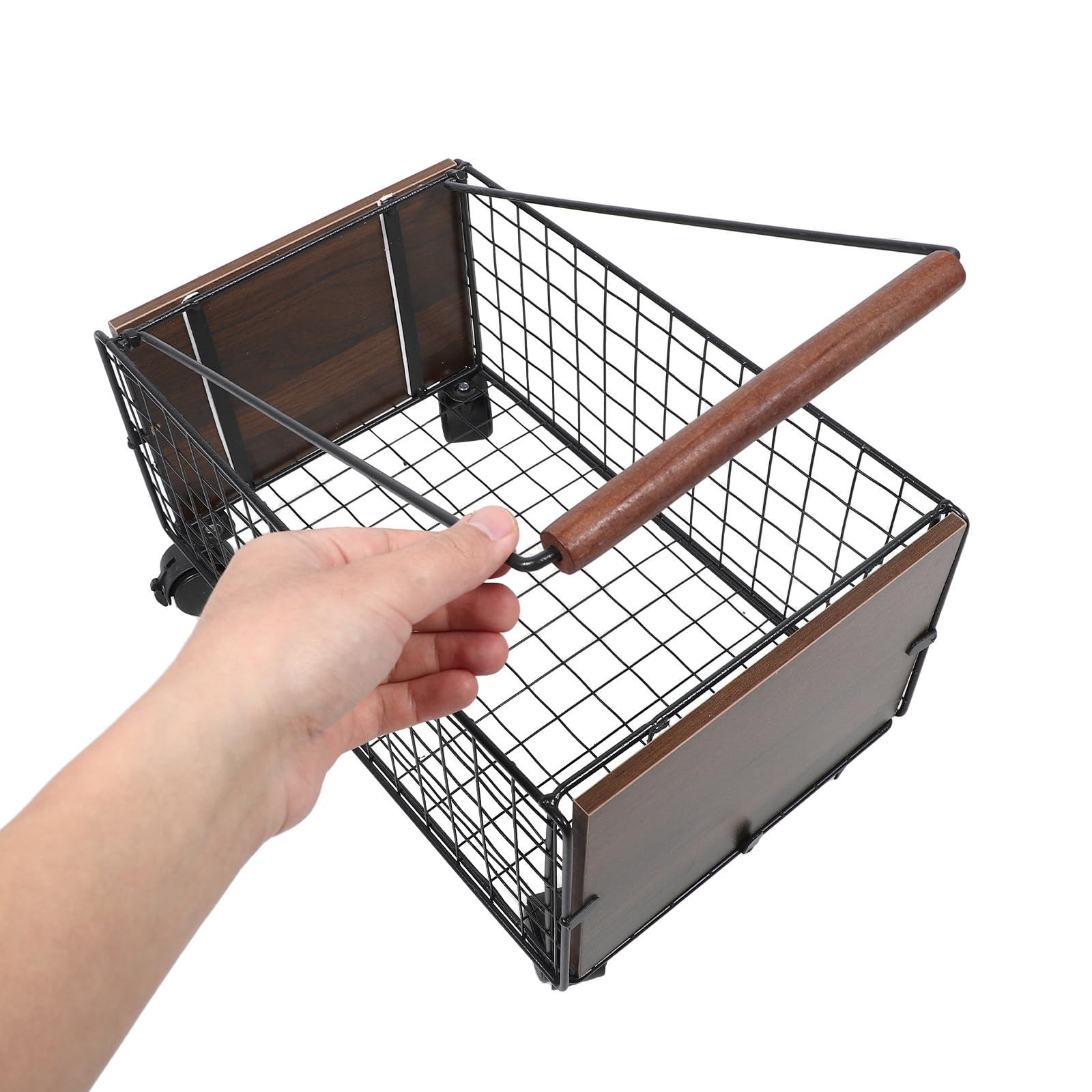 Carro de Biblioteca Negro con Ruedas Giratorias, Estructura de Hierro y Madera, Capacidad para Papelería y Correo, Adecuado para Oficina y Biblioteca