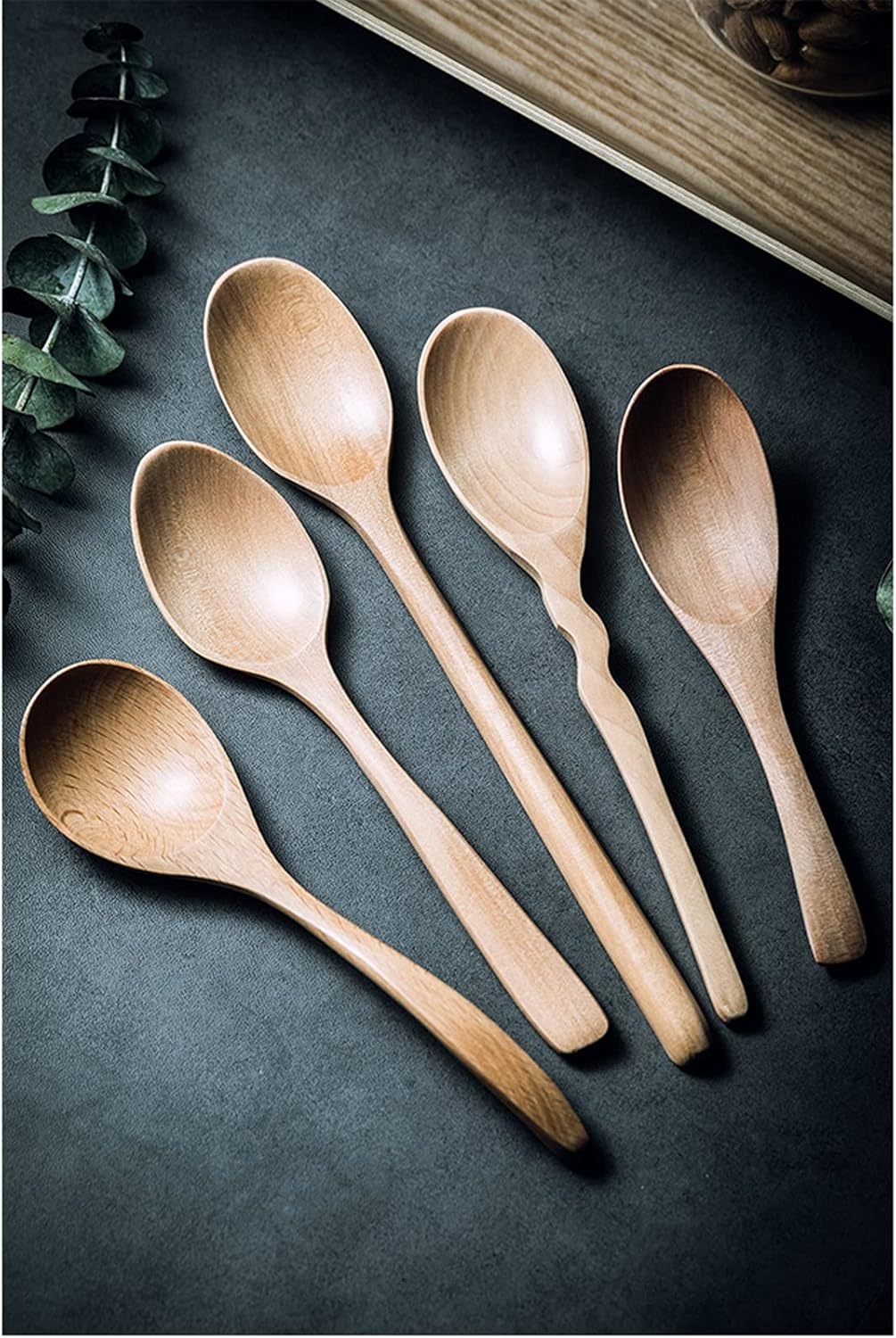 Spoon Table Spoons 10 Pieces Of Wooden Spoons, Long Handle, Wooden Spoons, Rice Porridge Spoons, Household Children'S Porridge Spoons, Soup Spoons, Honey Spoons For Home, Kitchen Or Restaurant (C )