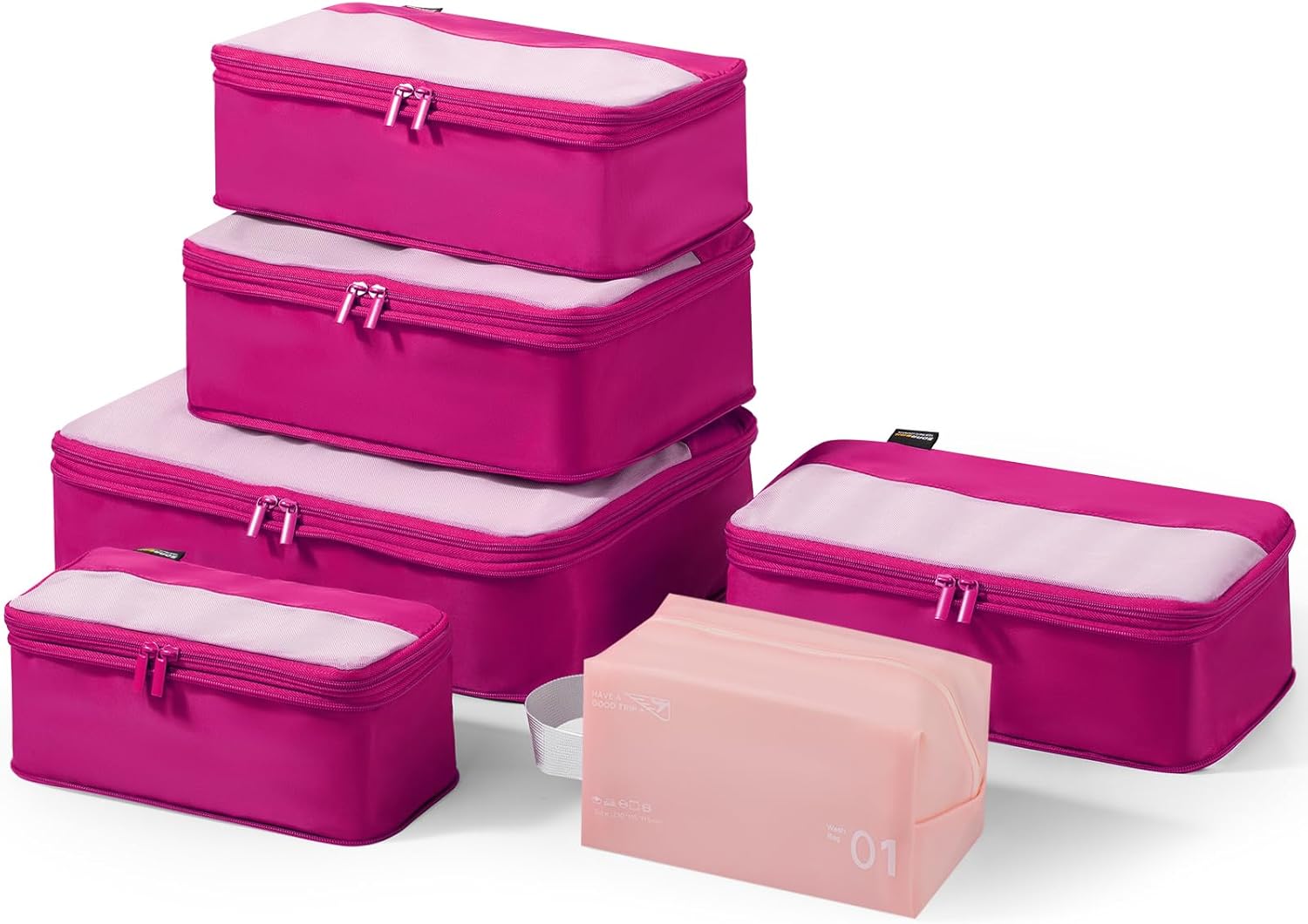 6 Set Compression Packing Cubes for Travel Essentials, Luggage Organizers for Carry On Suitcases, Space Saving Storage Bags (Rose Red)