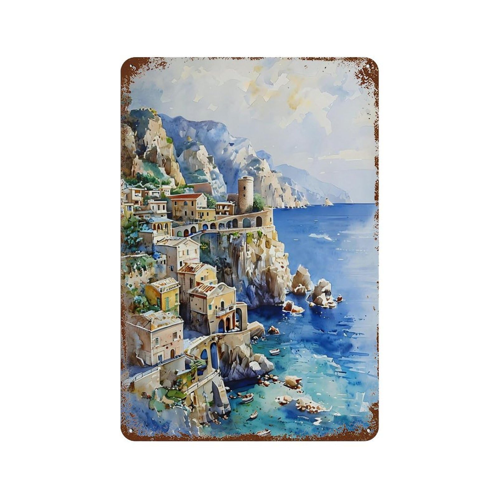 xiaoxiaoshen Vintage Landmark Italian Coast Wall Decor Art Metal Tin Poster Modern Home Decor Art Home Bar Shop Decorations Vintage Sign 30x20cm