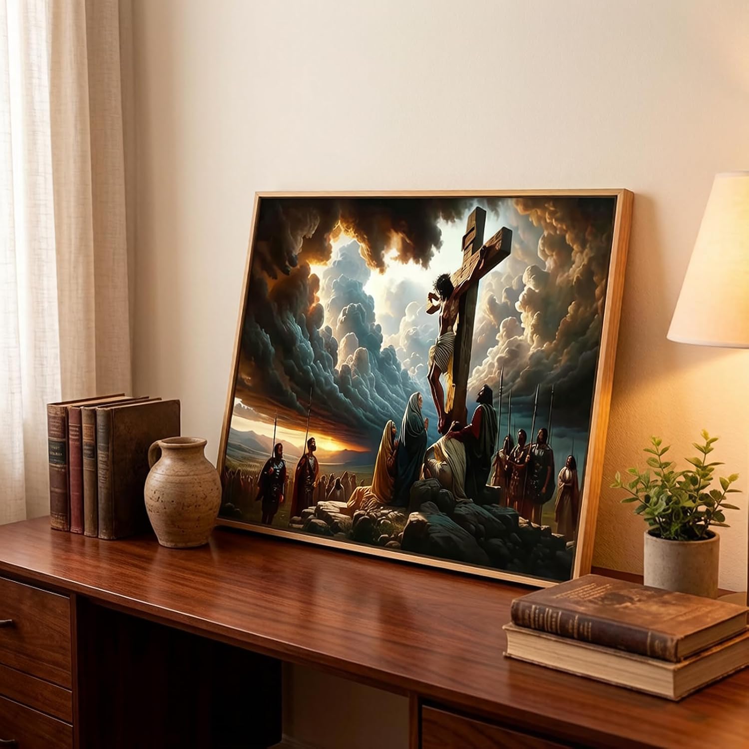 Framed 3D Texture Jesus Canvas Wall Art - 12x16 Inch Good Friday Crucifixion Painting, Christian Bible Story Poster Print, Religious Wall Decor for Living Room, Church & Bedroom Ideal Easter Gift