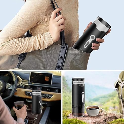Miniatura 7 de Cafetera americana portátil, cafetera eléctrica de viaje, sin calefacción, compatible con cápsulas y café molido con USB-C para oficina, camping, al