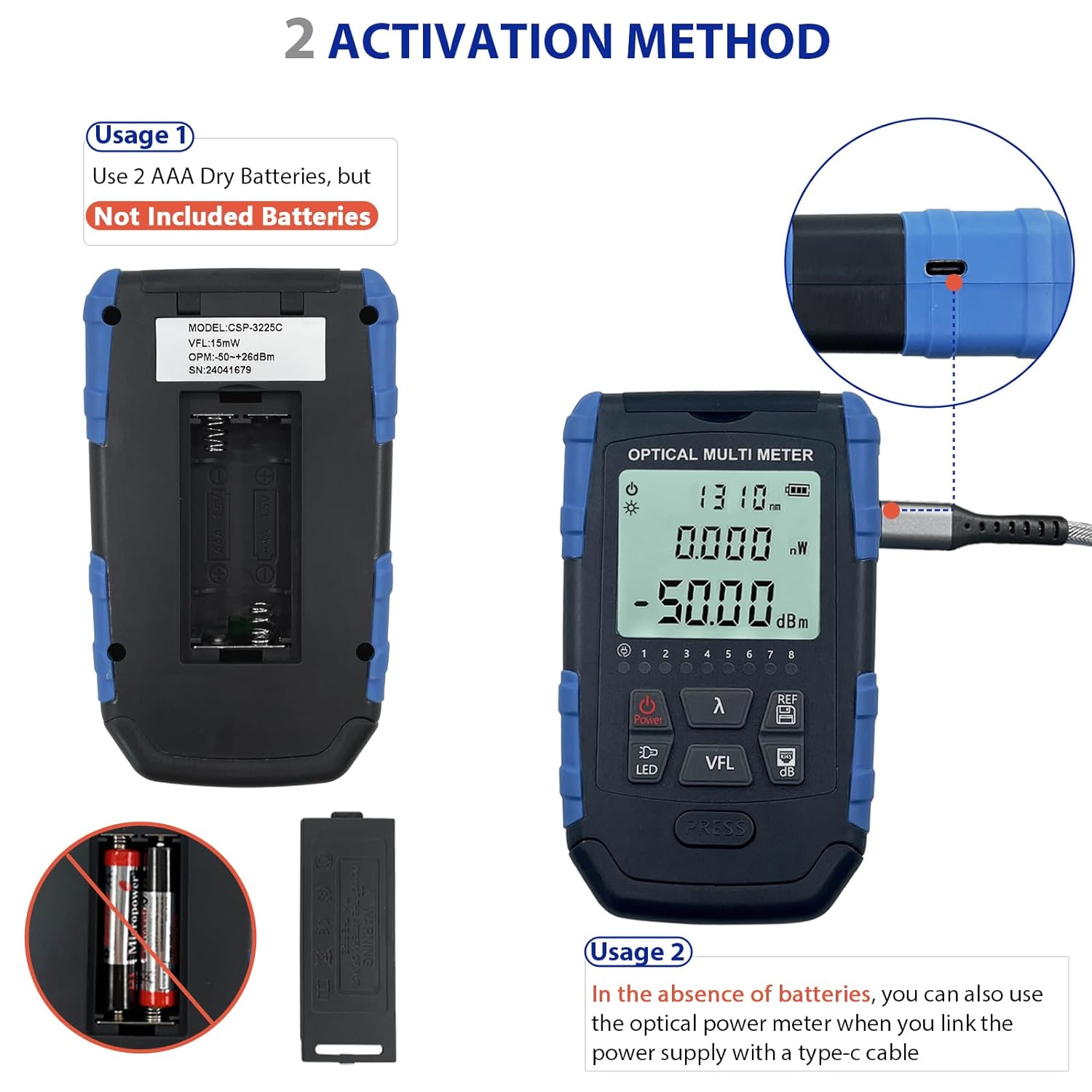 5-in-1 Fiber Optic Cable Tester, Portable Optical Power Meter with Fiber Optic Light, FC/SC/ST Universal Interface