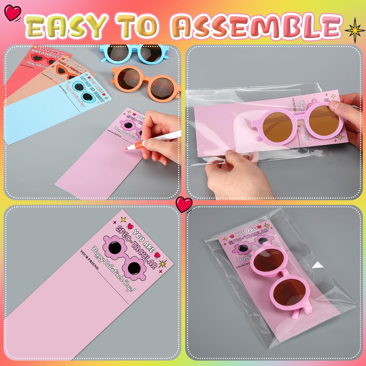 24 Sets Valentine's Day Classroom Gifts for Kids Valentines Sunglasses with Cards School Classroom Exchange Gifts Bulk for Party Favors Toddler Boys Girls - Image 3