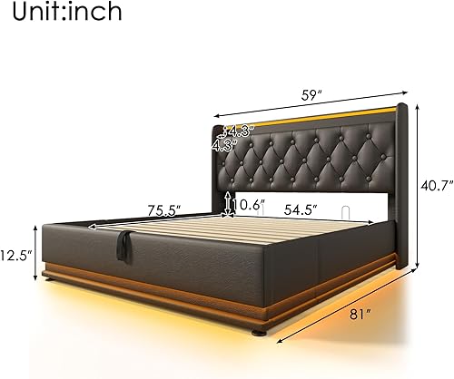 Miniatura 201 de Base de cama LED tapizada tamaño Queen, plataforma flotante de terciopelo con cabecero, MDF moderna y cama de madera contrachapada (beige-081)