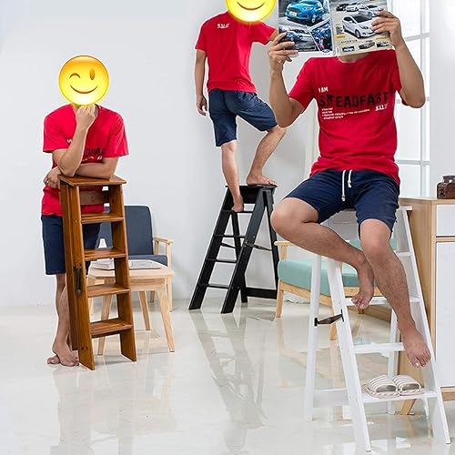 Miniatura 5 de Taburete de cocina de madera, escalera de seguridad de 5 peldaños  Taburetes plegables  Escalera portátil multiusos para el hogar, jardín,