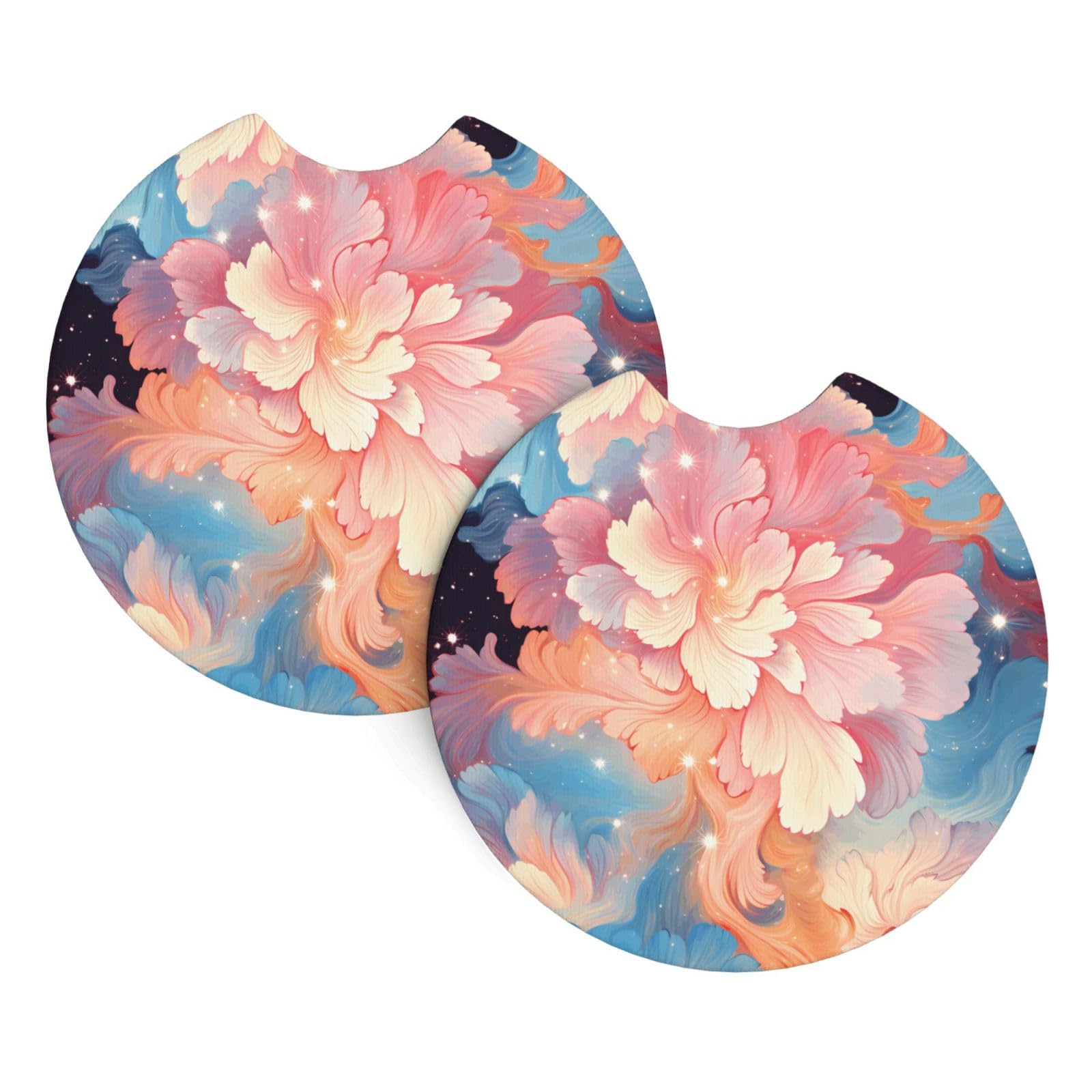 2 Pack Car Coaster for Cup Holders Pretty Pattern Car Cup Coaster 2.7" Neoprene Non-Slip Automotive Cup Mat Universal Auto Car Interior Accessories for Women Men Cup Pad