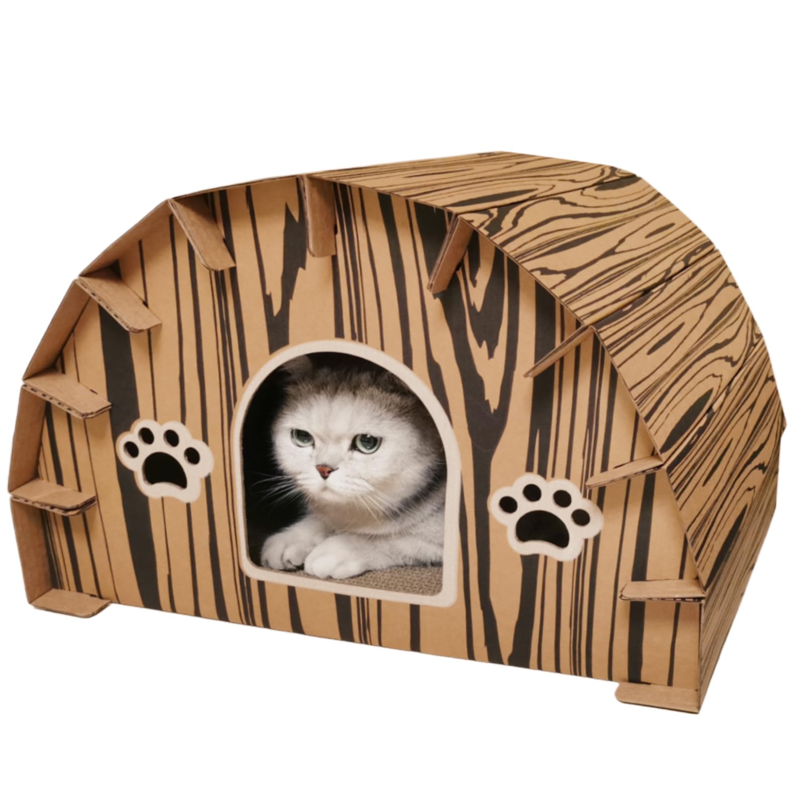 MIMIMOMO Cardboard Cat House (20''x16''x13'') with Built-in Scratchers, Forest Lodge Design