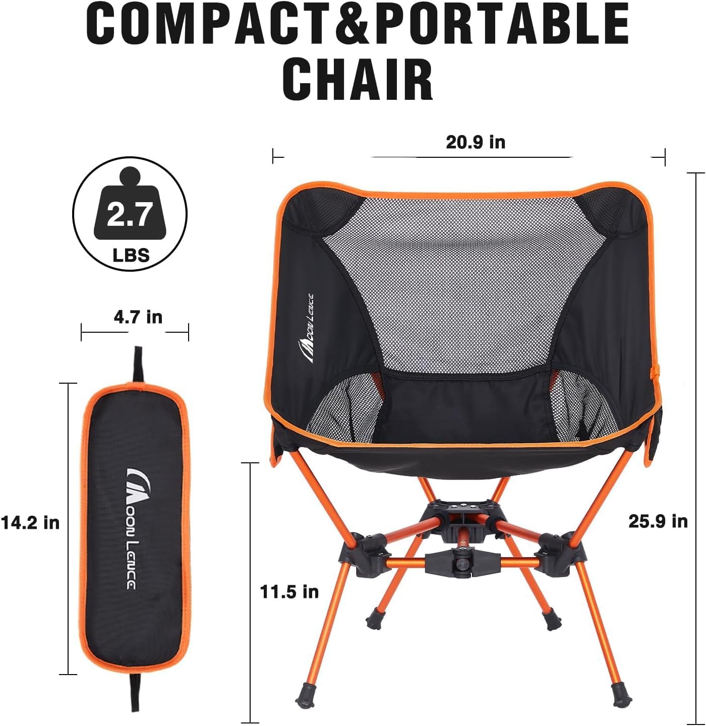 MOON LENCE Portable Camping Chair Backpacking Chair - The 4th Generation Ultralight Folding Chair - Compact, Lightweight Foldable Chairs for Hiking Mountaineering, Beach (Orange-2Pack)