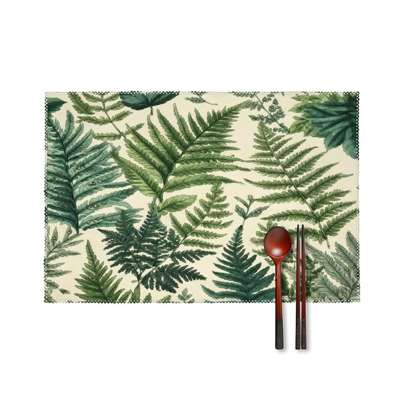 Fekiloot Style Green Leaf Botanical Placemats Set Of 6,Table Mat