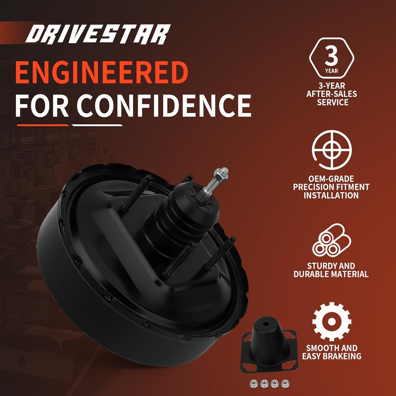 DRIVESTAR 53-5412 Power Brake Booster without Master Cylinder, fit 1988-1993 for Honda Civic/ 1993-1997 for Civic del Sol/ 1988-1991 for CRX, replace for 46400SH3A02, 46400SR3003