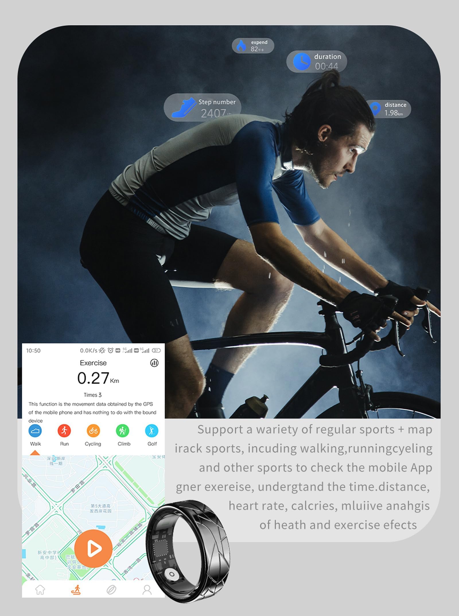 Smart Ring - Anillo de salud para hombres y mujeres, monitor de frecuencia cardíaca, monitor de sueño, monitor de fitness, anillos para hombres, control de gestos, podómetro, contador de pasos
