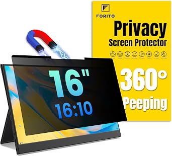 F FORITO Magnetic Laptop Privacy Screen 16 inch 1610, 360 Anti Peeping Removable Anti Glare Blue Light Filter Compatible with All 16 1610 Laptops Portable Monitors