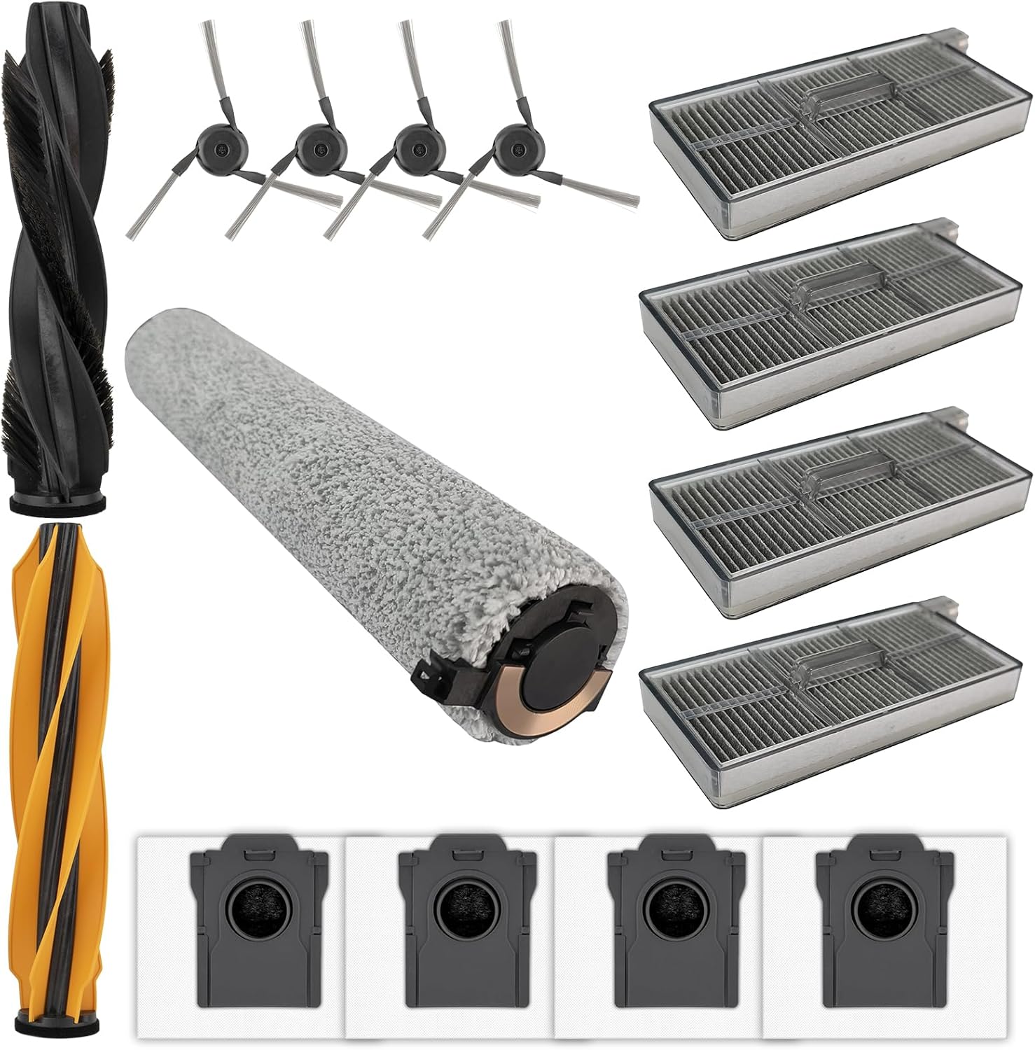 (15 Pack) Replacement Parts Compatible with Dreame Aqua10 Ultra Roller Robot Vacuum, 2 Roller Brushes, 1 Roller Mop, 4 HEPA Filters, 4 Dust Bags, 4 Side Brushes, Accessories Kit