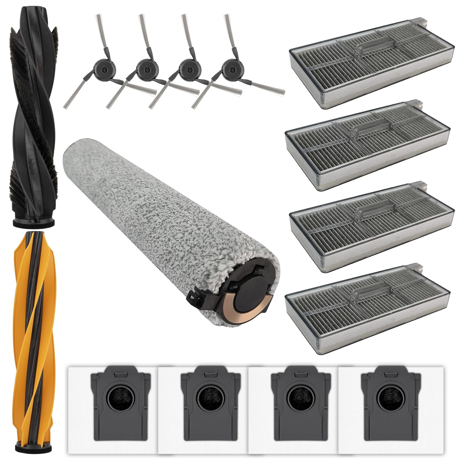 (15 Sztuk) Aqua10 Ultra Roller Części Zamienne Kompatybilne z odkurzaczem Dreame Robot Vacuum, 2 Szczotki Rolkowe, 1 Mop Rolkowy, 4 filtry HEPA, 4 Worki na Kurz, 4 Szczotki Boczne, Zestaw Akcesoriów