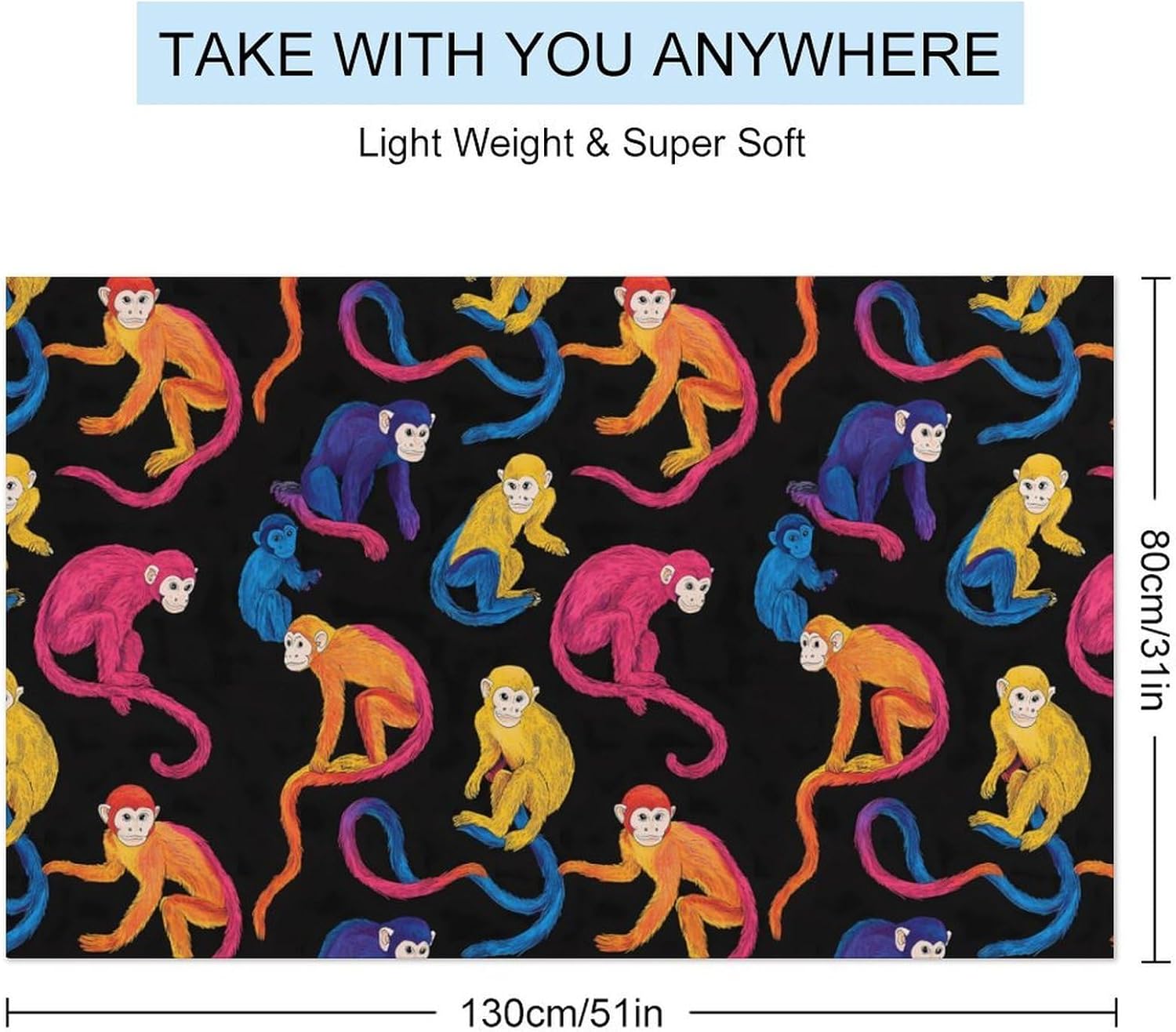 Colorful Capuchin Monkeys Oversized Beach Towel Soft Absorbent Pool Bath Swim Towels for Adults Travel Vacation Gifts 130x80cm