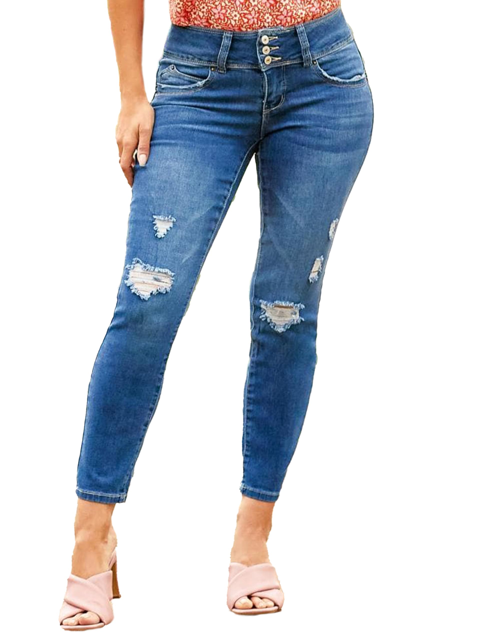 Royalty For Me Womens Women's Petite Wannabettabutt 3 Button Skinny Ankle Sustainable Jean