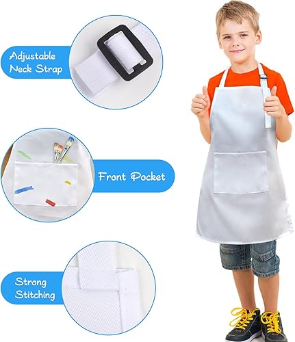 Miniatura 2 de SINLAND Kids Apron with Pocket 2 Pack Children Chef Apron for Cooking Baking Painting Whitex2.