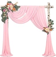 Vista 9 de Tela para envolver arco de boda, 4 paneles de 28 x 20 pies, cortinas de arco de boda rosa para ceremonia, cortinas de tela de gasa para cenador