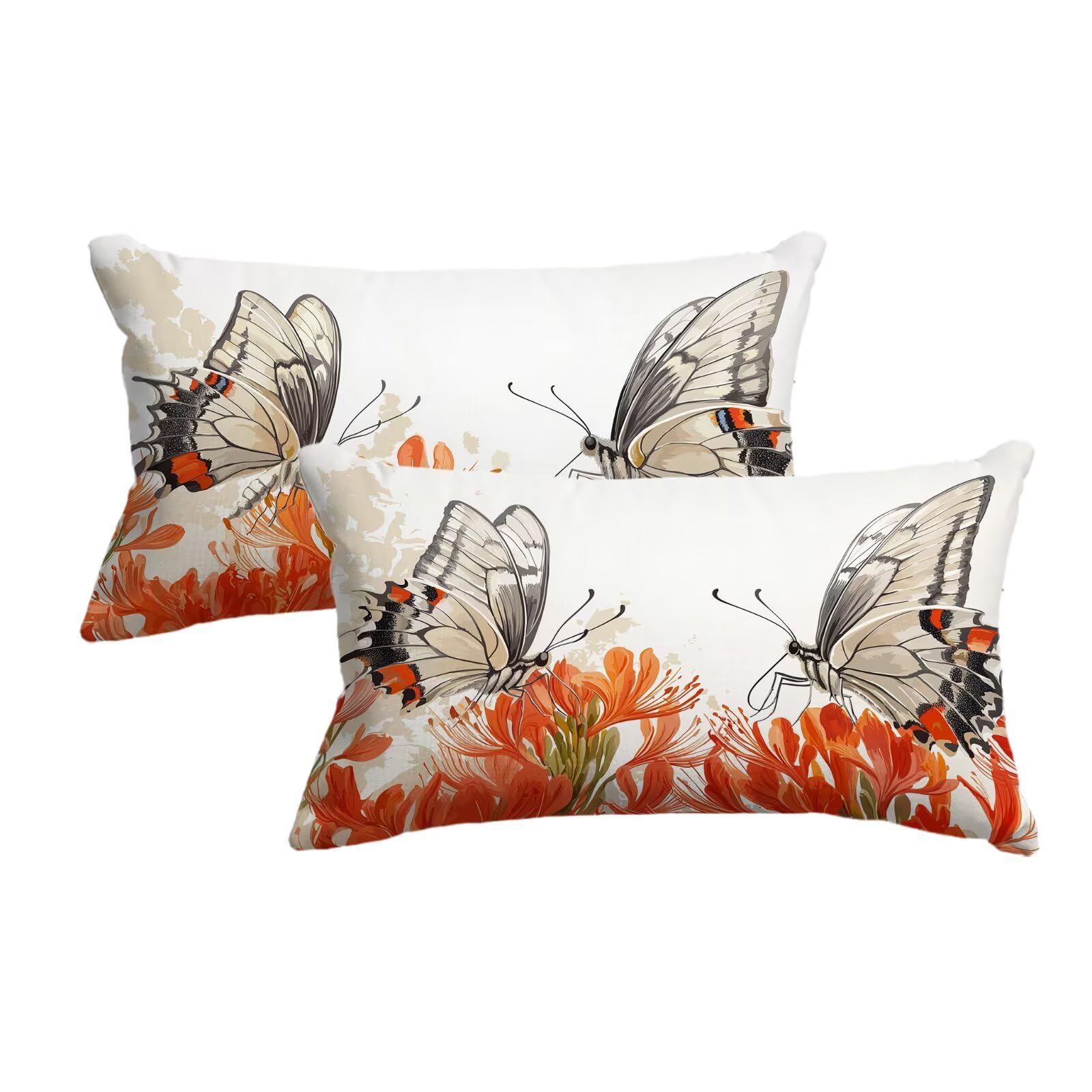 Taie oreiller 50x80 cm lot de 2 housses de coussin papillon beige