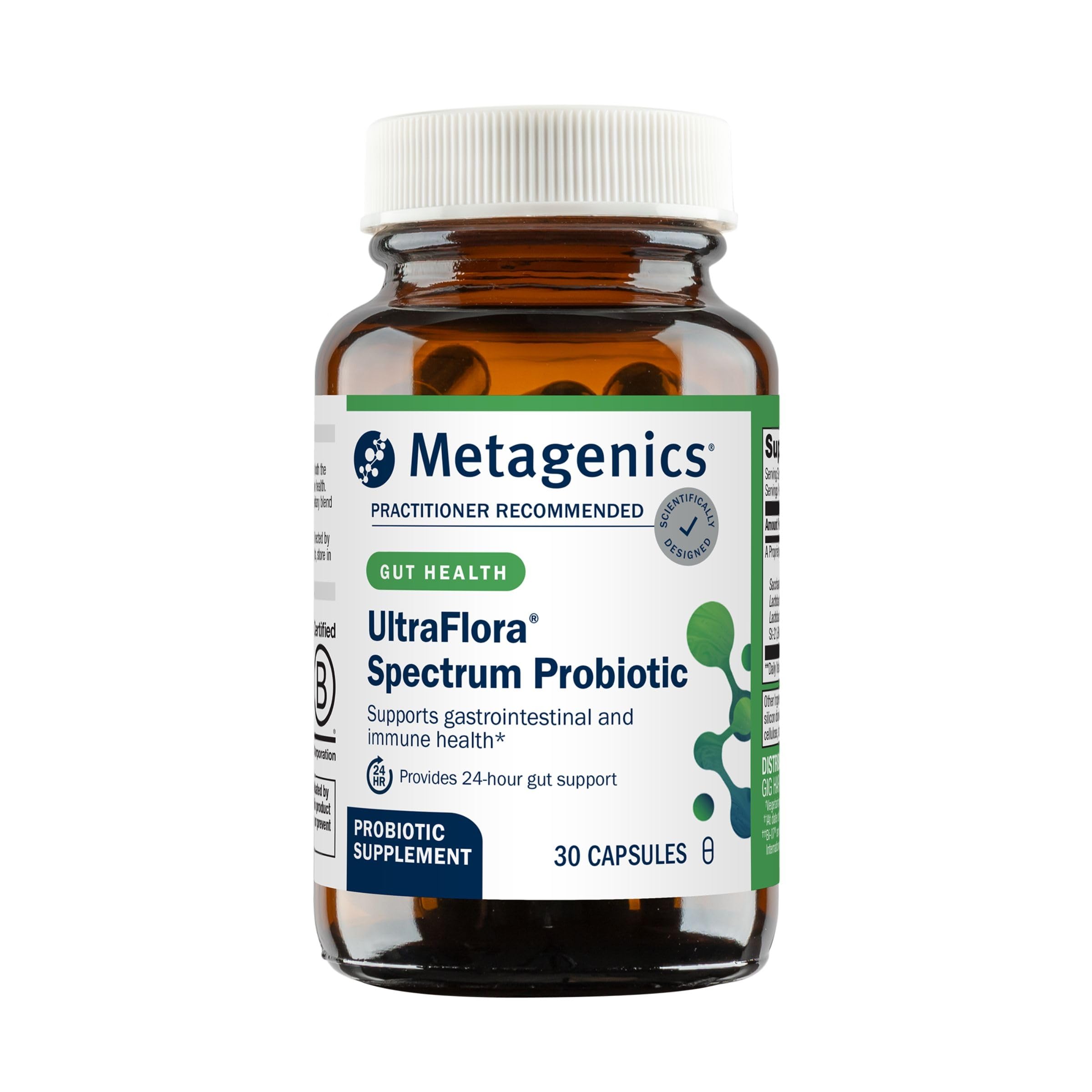 Metagenics UltraFlora Spectrum - Προβιοτικό σταθερών Shelfύγχων & Digestive Wellness, Healthy Microbiome & Flora Support* - Μη GMO & Gluten-Free - 1-Month Supply - 30 Κάψουλες